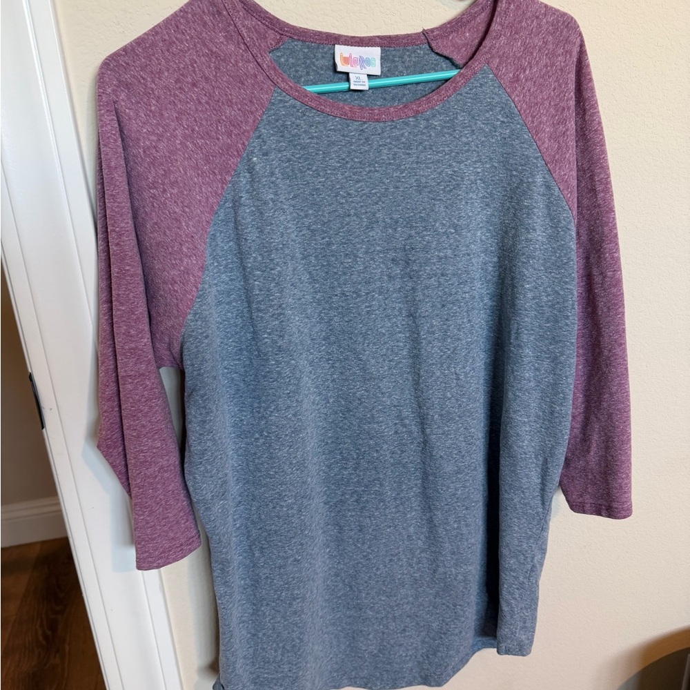 LuLaRoe Gray and Purple Long Sleeve Tee